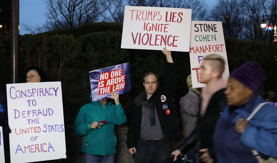 Protesters calling for the impeachment of Donald Trump demonstrate in front of the Trump International Hotel on January 29, 2019 in New York City. Special Counsel Robert S. Mueller's investigation on Trump and Russian election interference is close to wrapping up. (Spencer Platt/Getty Images/AFP)