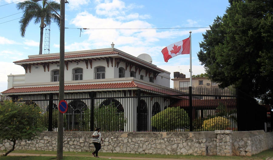 A woman walks in front of the Canada's Embassy in Havana, Cuba, on January 30, 2019. (REUTERS)