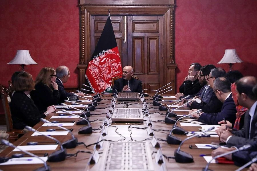 Afghan president Ashraf Ghani talks with US special representative for Taliban meeting. (File/AFP)