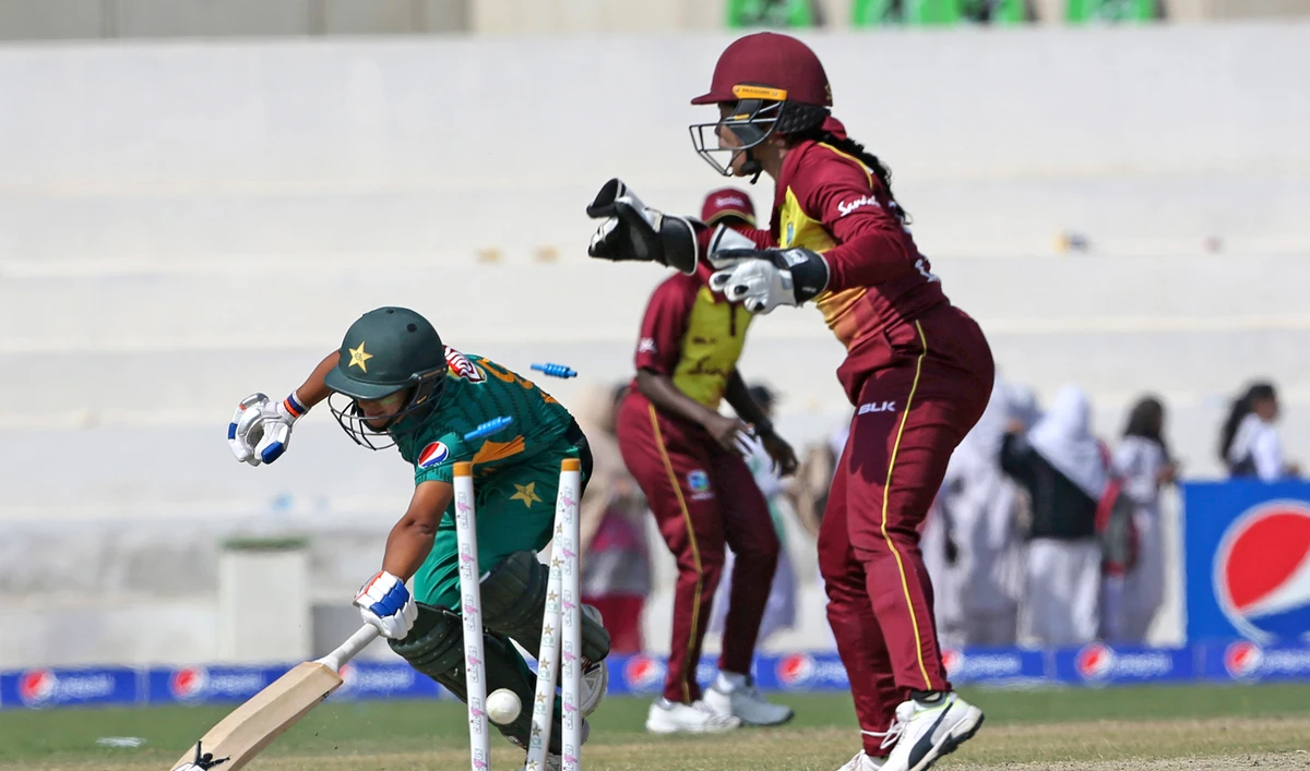 Pakistan’s batsman Nida Dar runout as West Indies wicketkeeper Kycia Knight during the first Twenty20 in Karachi, Pakistan, Thursday, Jan. 31, 2019. (AP/File)