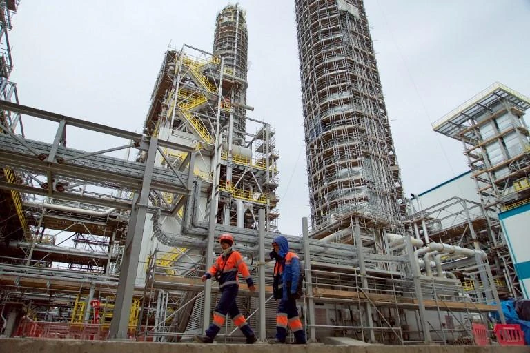 Above, a petrochemical facility being built on the outskirts of Tobolsk, at the heart of Russia’s Siberia. (AFP)