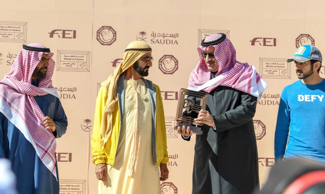 The event was attended by UAE Vice President and Prime Minister Sheikh Mohammed bin Rashid Al-Maktoum, Dubai Crown Prince Sheikh Hamdan bin Mohammed Al-Maktoum and Saudi Minister of Culture Prince Badr bin Abdullah. (SPA)