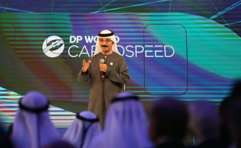 Ahmed bin Sulayem, CEO of DP World, during the unveiling of the DP World CargoSpeed in Dubai on April 29, 2018. Bin Sulayem said the US-China trade dispute had created uncertainty in the market. (AFP)