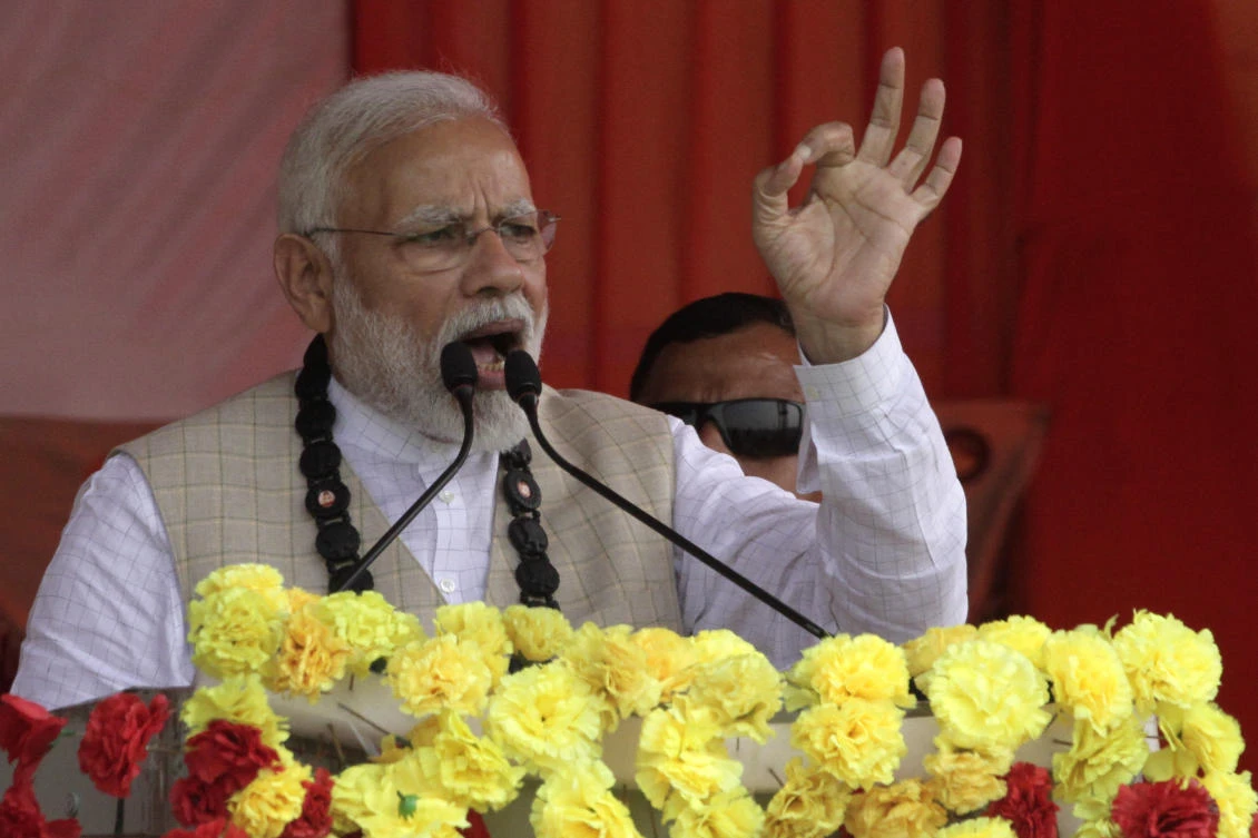 Indian Prime Minister Narendra Modi addresses a public meeting in Thakurnagar, in the eastern Indian state of West Bengal, Saturday, Feb. 2, 2019. (AP)