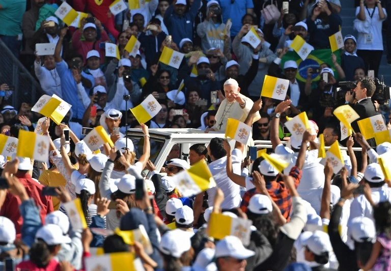 Ecstatic cheers as Pope’s stadium show makes history