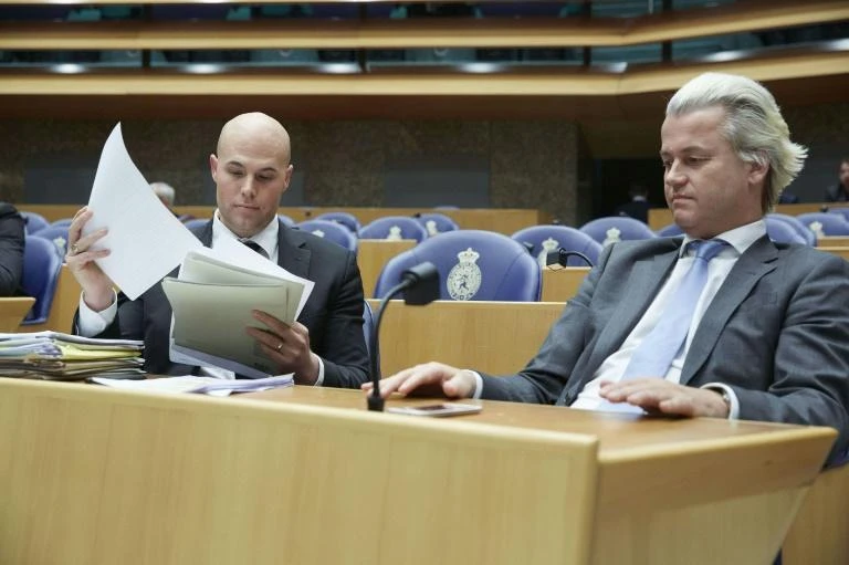 Joram van Klaveren, left, with Geert Wilders at the Dutch parliament in The Hague, says he has converted to Islam. (AFP)