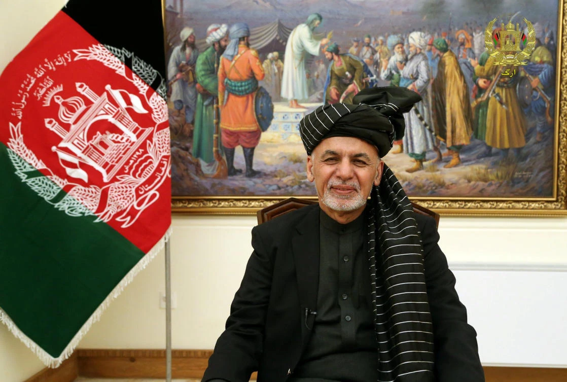 Afghanistan’s President Ashraf Ghani speaks during a live TV broadcast at the presidential palace in Kabul, Afghanistan January 28, 2019. (Presidential Palace office/Handout via Reuters)