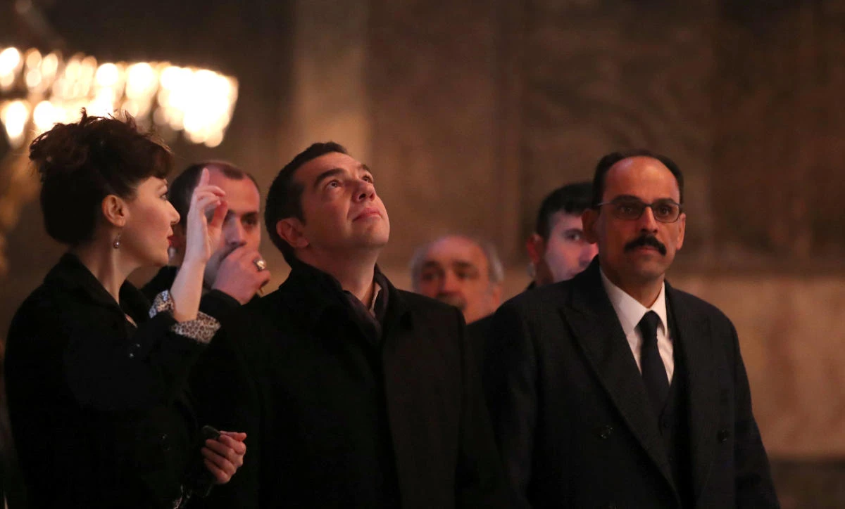 Greek Prime Minister Alexis Tsipras and Turkish officials visit the Byzantine-era monument of Hagia Sophia or Ayasofya, now a museum, in Istanbul, Turkey on Feb. 6. (Reuters)