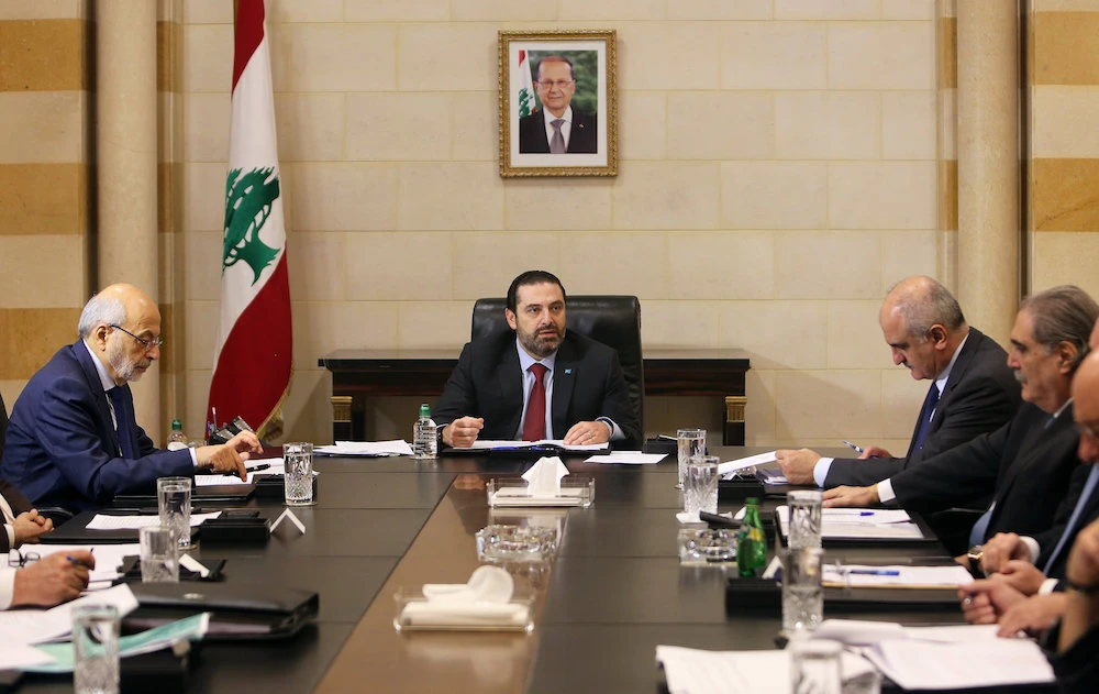 Lebanese Prime Minister Saad Al-HarirI heads a meeting to discuss a draft policy statement at the governmental palace in Beirut. (Reuters)