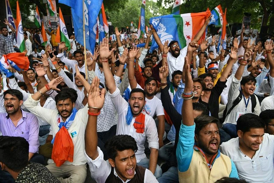 The protesters said authorities should immediately fill 2.4 million vacancies in government jobs to reduce unemployment. (File/AFP)