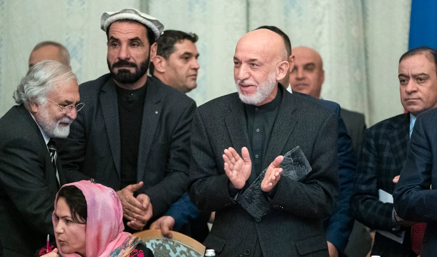 Former Afghan President Hamid Karzai at the ‘intra-Afghan’ talks in Moscow on Feb. 6. (AP)