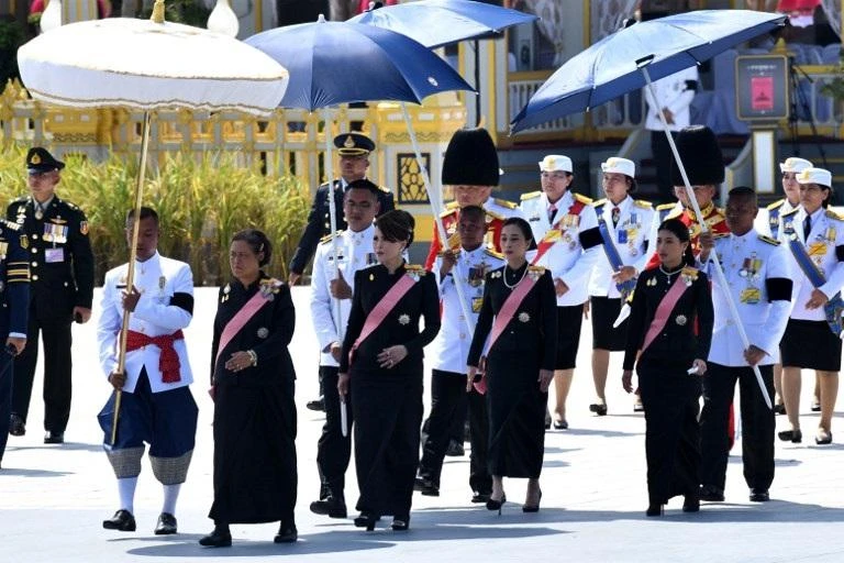In this file photo, Thailand’s Princess Maha Chakri Sirindhorn (front L), Princess Ubolratana (front 2nd L), Thai Princess Bajrakitiyabha (front 2nd R) and Princess Sirivannavari Nariratana (front R) take part in a funeral ceremony. (AFP)