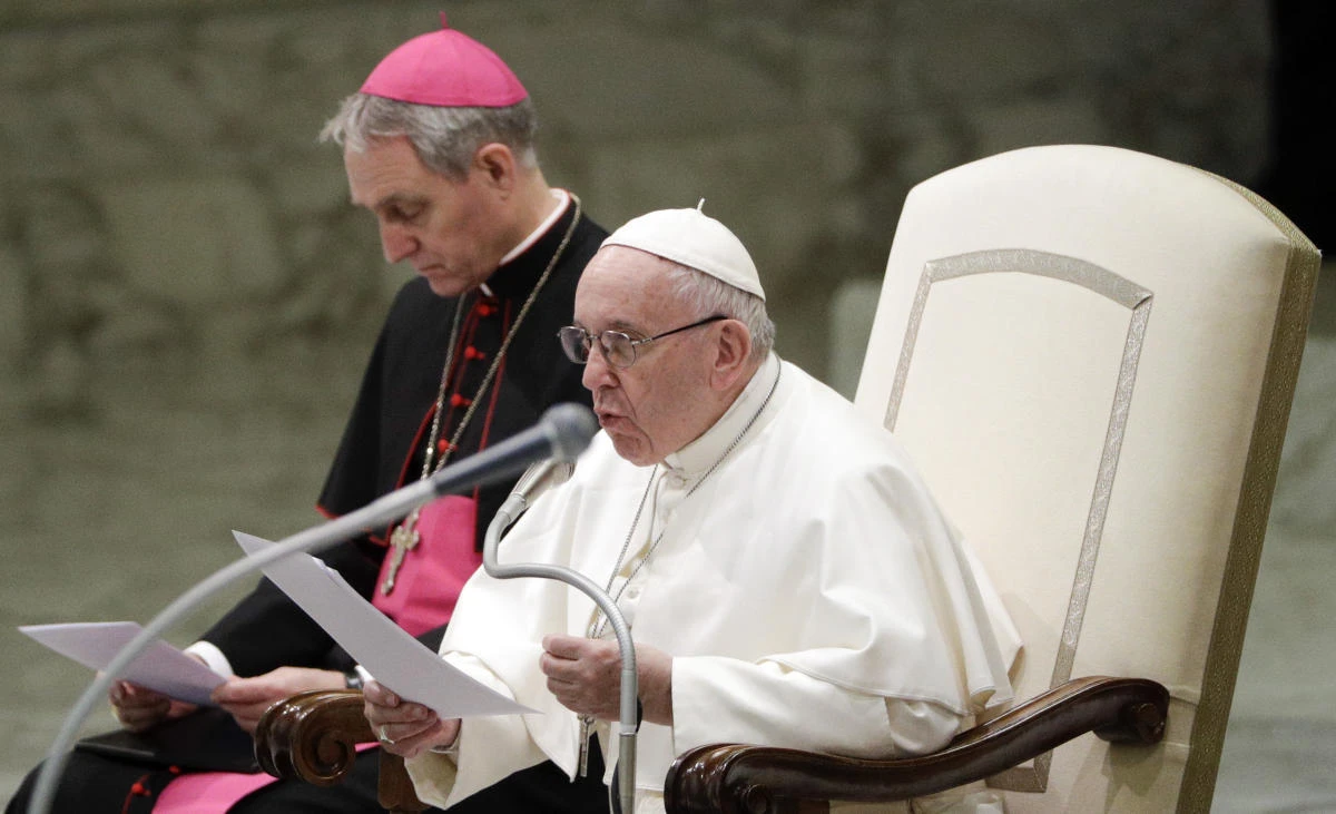 Pope Francis delivers his message in the Paul VI hall on the occasion of his weekly general audience at the Vatican, Wednesday, Feb. 6, 2019. (AP)
