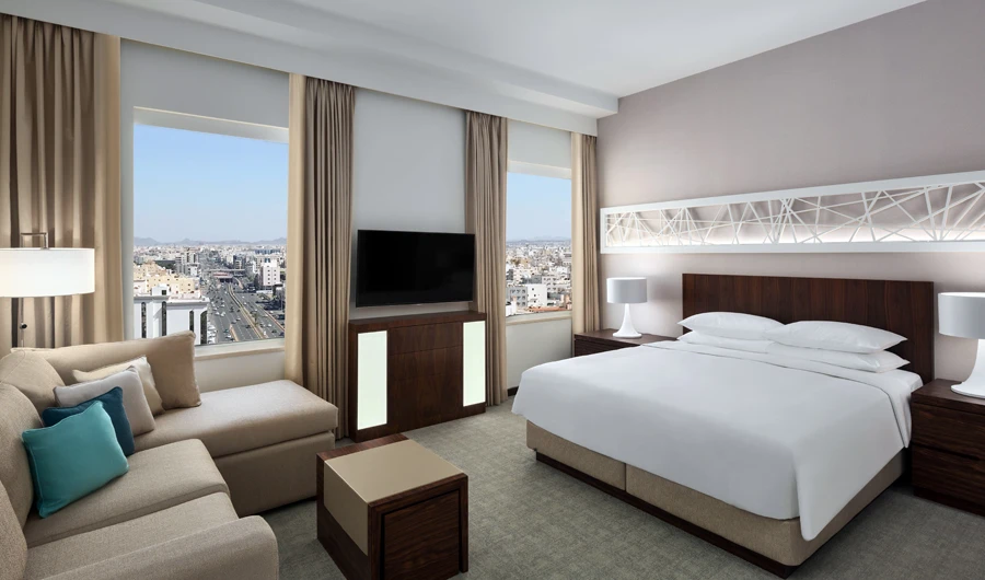 The guest rooms at Hyatt House Jeddah Sari Street range from spacious studios to one-bedroom kitchen suites with fully equipped kitchens.