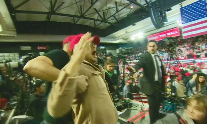 A BBC cameraman was attacked by a man wearing a "Make America Great Again" hat as he was working at a rally held by President Trump in El Paso, Texas on Monday. (Reuters)