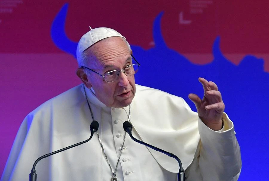 The Roman Catholic Church’s leader made his comments during a visit to the Rome-based UN Food and Agriculture Organization. (File/AFP)