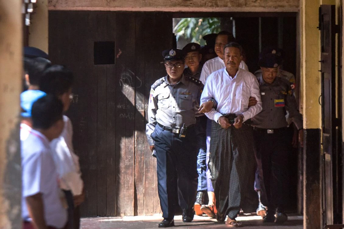 Four men are accused of plotting the Jan. 29, 2017 murder of a prominent Myanmar lawyer and adviser to de facto leader Aung San Suu Kyi. (AFP)
