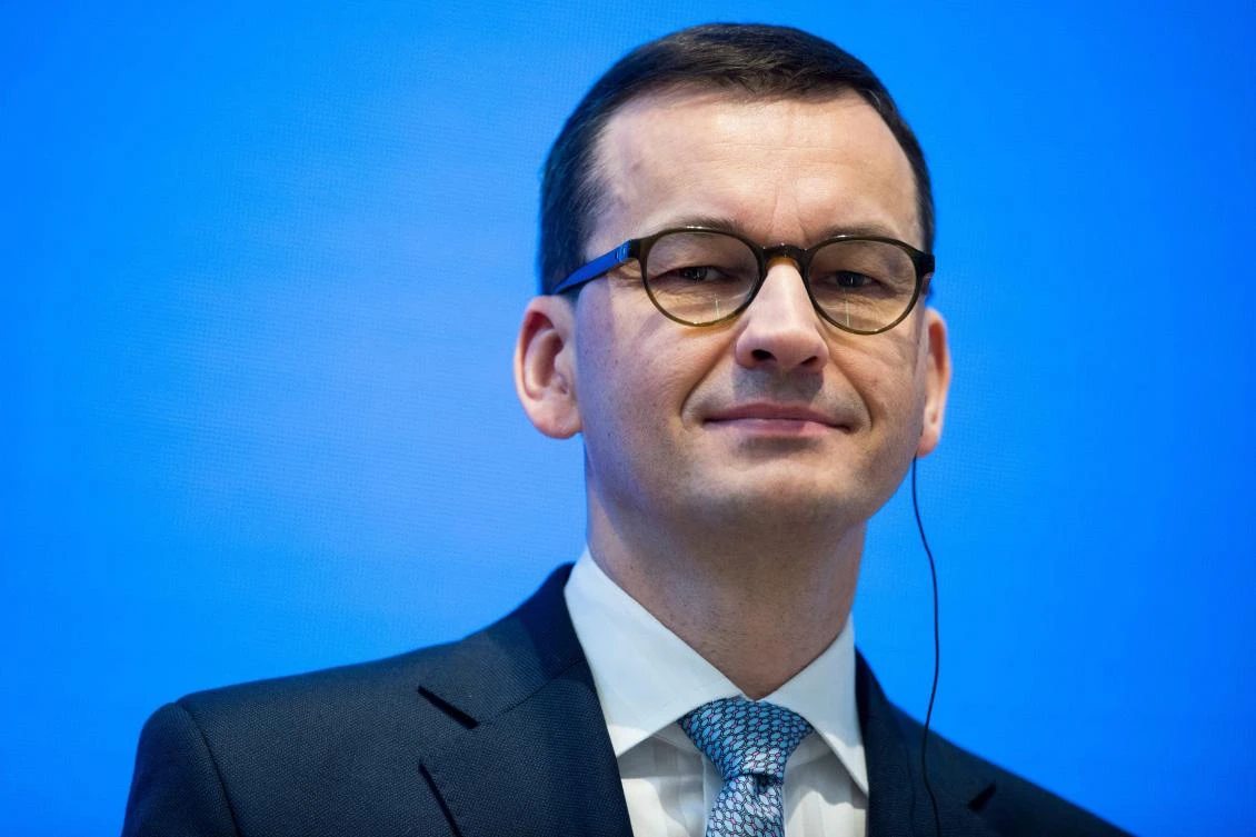 Poland's Prime Minister Mateusz Morawiecki listens during a press conference on the sidelines of a Visegrad group countries (V4) and Germany Summit at Bratislava Castle on February 7, 2019 in Bratislava, Slovakia. (AFP)
