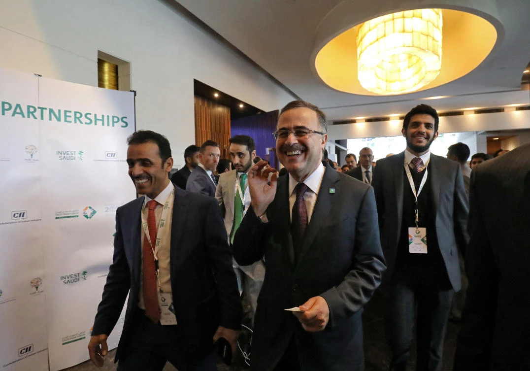 Saudi Aramco CEO Amin Nasser leaves after attending the Saudi-India Forum in New Delhi, India, on Wednesday. (Reuters)