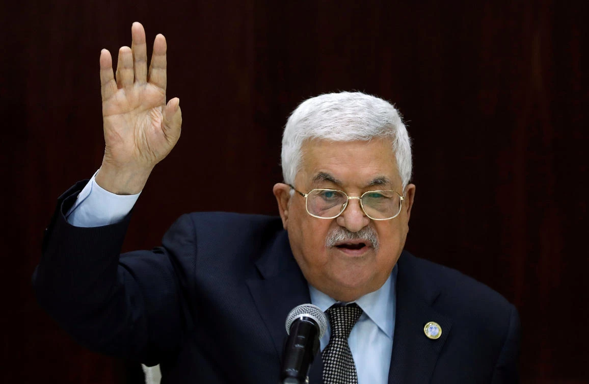 Palestinian President Mahmoud Abbas gestures during a leadership meeting in Ramallah, in the Israeli-occupied West Bank February 20, 2019. (Reuters)