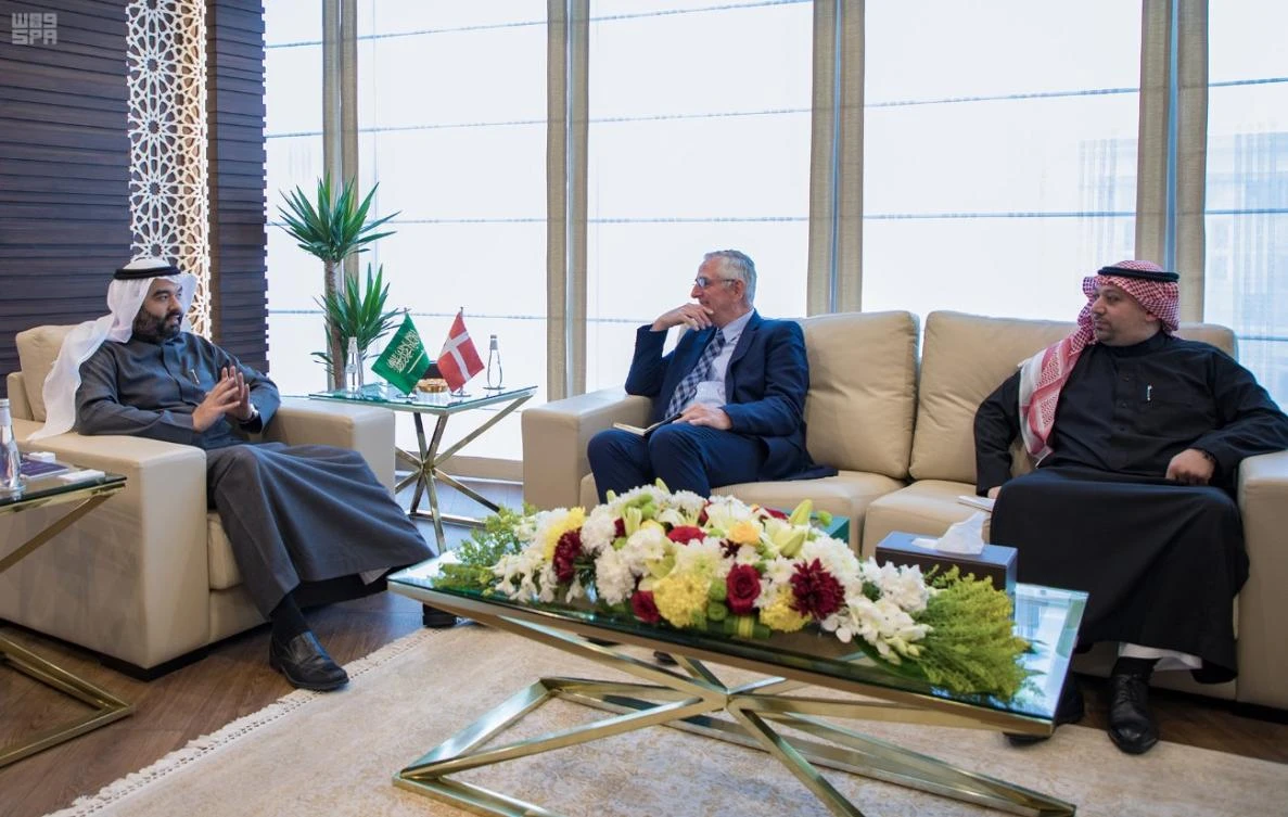 Saudi Minister of Communications and Information Technology Abdullah bin Amer Al-Swaha meets Danish Ambassador to the Kingdom Ole Moesby in Riyadh on Thursday. (SPA)