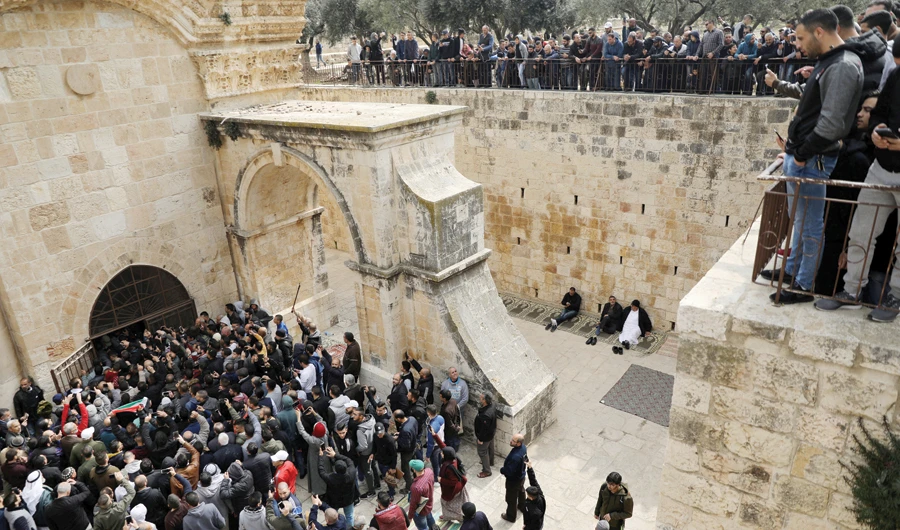 The worshippers forced their way into the area ahead of Friday prayer. (Reuters)