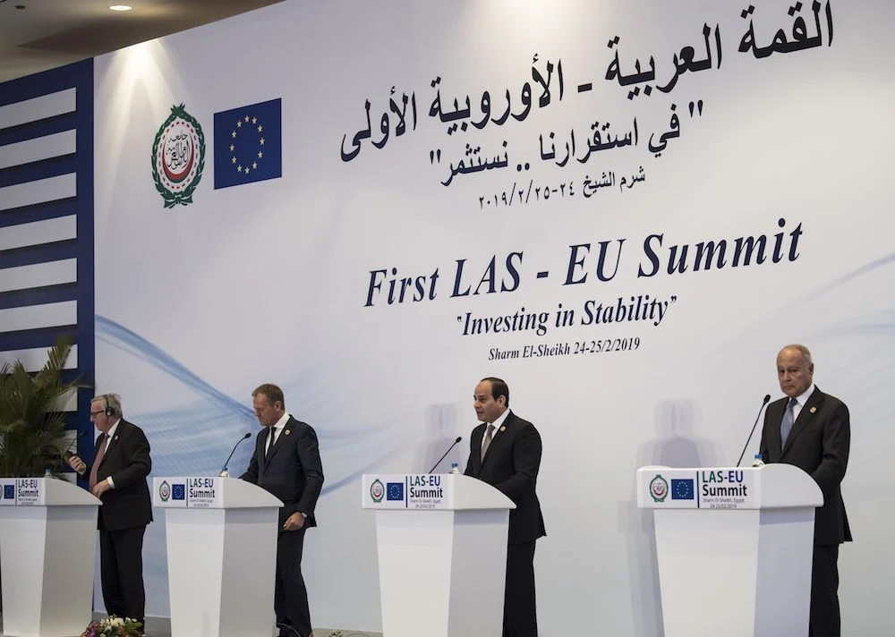 European and Arab leaders called for joint solutions to Middle East conflicts destabilising both regions while one cautioned Monday against raising utopian expectations from their first-ever summit. (AFP)