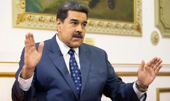 Venezuela's President Nicolas Maduro speaks during an interview with The Associated Press at Miraflores presidential palace in Caracas, Venezuela, Thursday, Feb. 14, 2019. (AP)