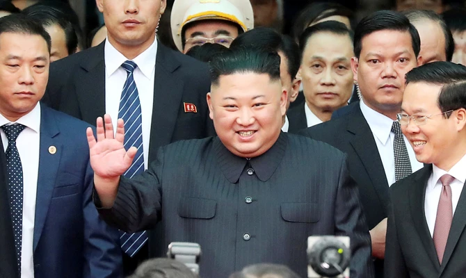 North Korea's leader Kim Jong Un waves as he arrives at the Dong Dang railway station, Vietnam, at the border with China, February 26, 2019. (REUTERS)