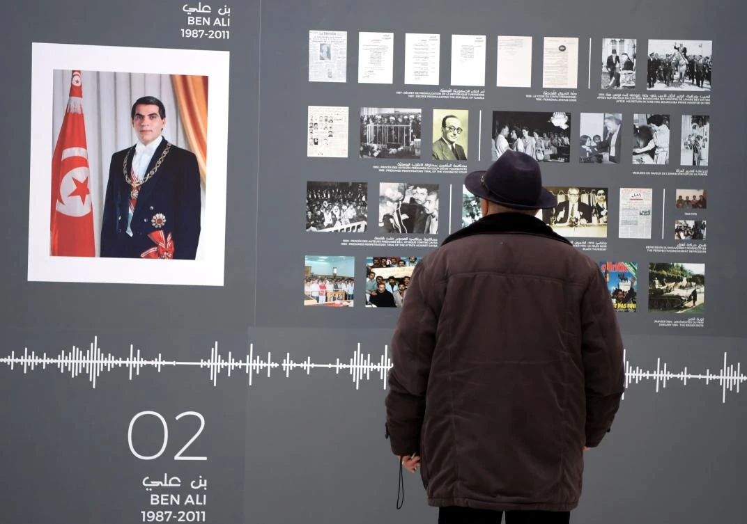 The exhibition in Tunis traces the overthrow of the Ben Ali regime, one of the first “Facebook revolutions.” (AFP)