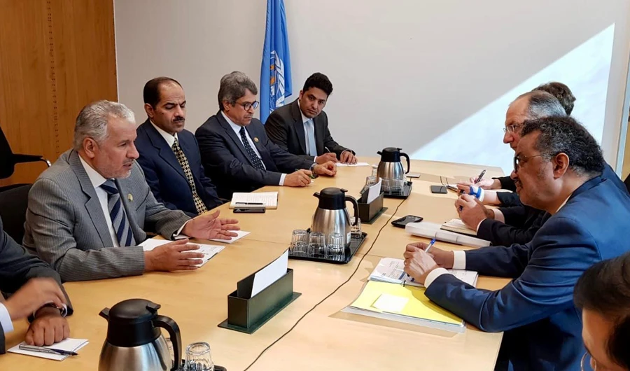 The two sides discussed the effective partnership between KSRelief and WHO. (SPA)