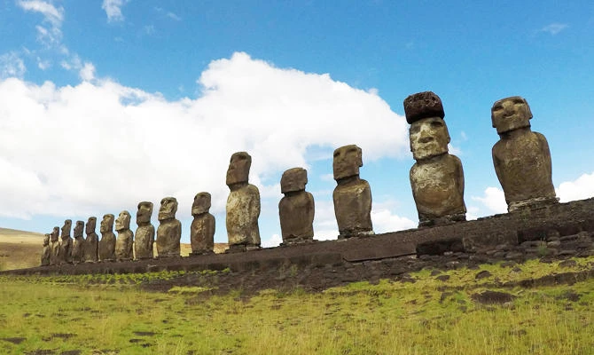 Statues named "Moai" are seen on a hill at the Easter Island, Chile January 31, 2019. (REUTERS)