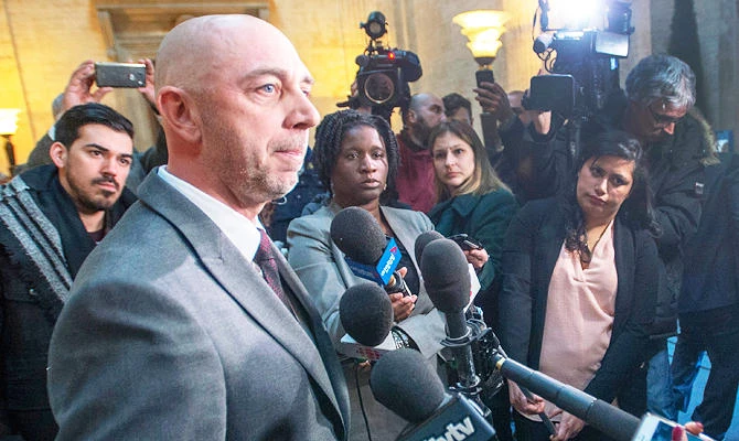 Imperial Tobacco spokesman Eric Gagnon speaks to the media after the Quebec Court of Appeal's decision to uphold a Superior Court ruling in two class-action lawsuits against three tobacco companies, Friday, March 1, 2019, in Montreal. (AP)