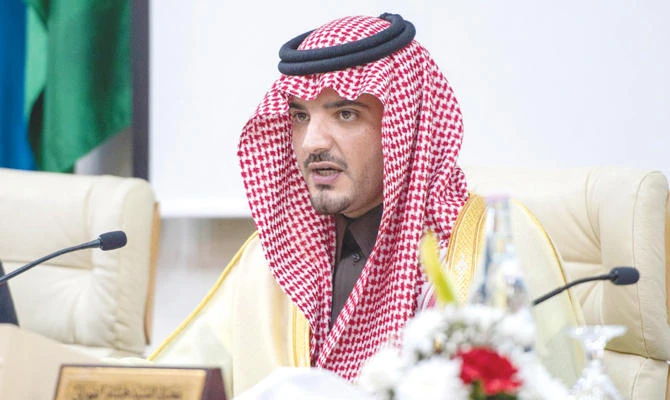 Saudi Arabia’s Interior Minister Prince Abdul Aziz bin Saud bin Naif speaks in Tunis on Sunday. (SPA)