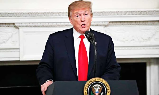 President Donald Trump speaks to the National Association of Attorneys General, Monday, March 4, 2019, in the State Dining Room of the White House in Washington. (AP)