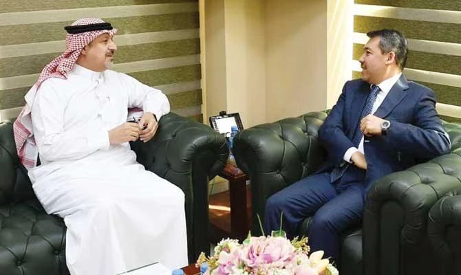 Kazakhstan Ambassador Bakyt Batyrshayev with KSRelief official Aqeel Al-Ghamdi in Riyadh. (Photo/Supplied)