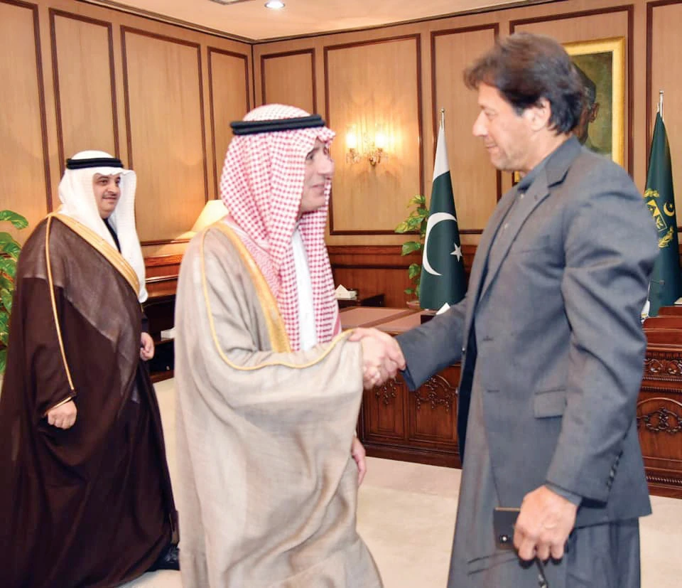 Pakistani Prime Minister Imran Khan meets Saudi Minister of State for Foreign Affairs Adel Al-Jubeir in Islamabad on Thursday. (Photo/Supplied)