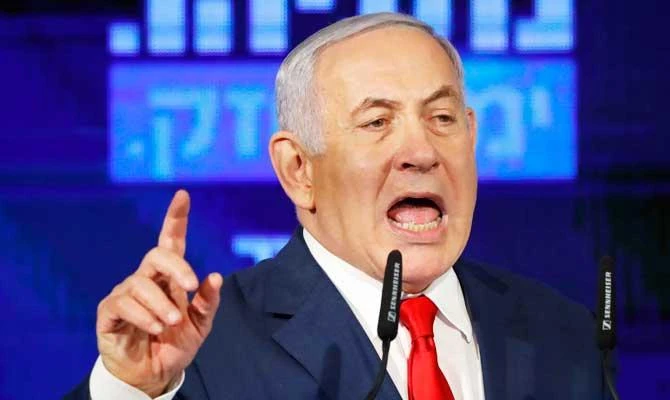 Israeli Prime Minister Benjamin Netanyahu delivers a speech during the launch of his election campaign at the headquarters of his party Likkud, for the upcoming April elections, in the Israeli city of Ramat Gan in the suburbs of Tel Aviv on March 4, 2019. (AFP)
