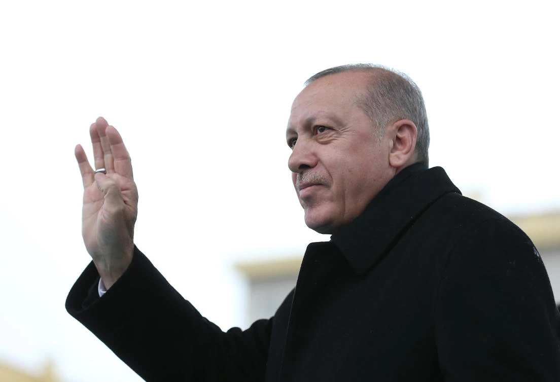 A handout picture taken and released on March 12, 2019, by the Turkish presidential press service shows Turkish President Recep Tayyip Erdogan speaking during the opening ceremony of the Gebze-Halkali suburban train line in Istanbul. (AFP/Turkish Presidential Press Service)