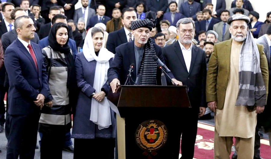 Afghanistan's President Ashraf Ghani speaks to the media after arriving to register as a candidate for the upcoming presidential election at the Afghanistan's Independent Election Commission (IEC) in Kabul, Afghanistan January 20, 2019. (Reuters)