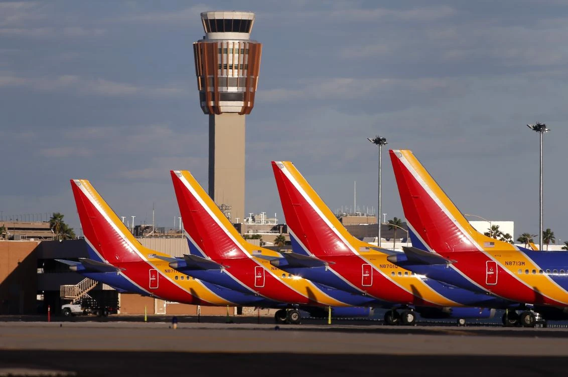 Boeing 737 Max 8 passenger planes sit on the tarmac at Phoenix Sky Harbor International Airport after the US grounded the aircraft following safety concerns. (Getty Images/AFP)