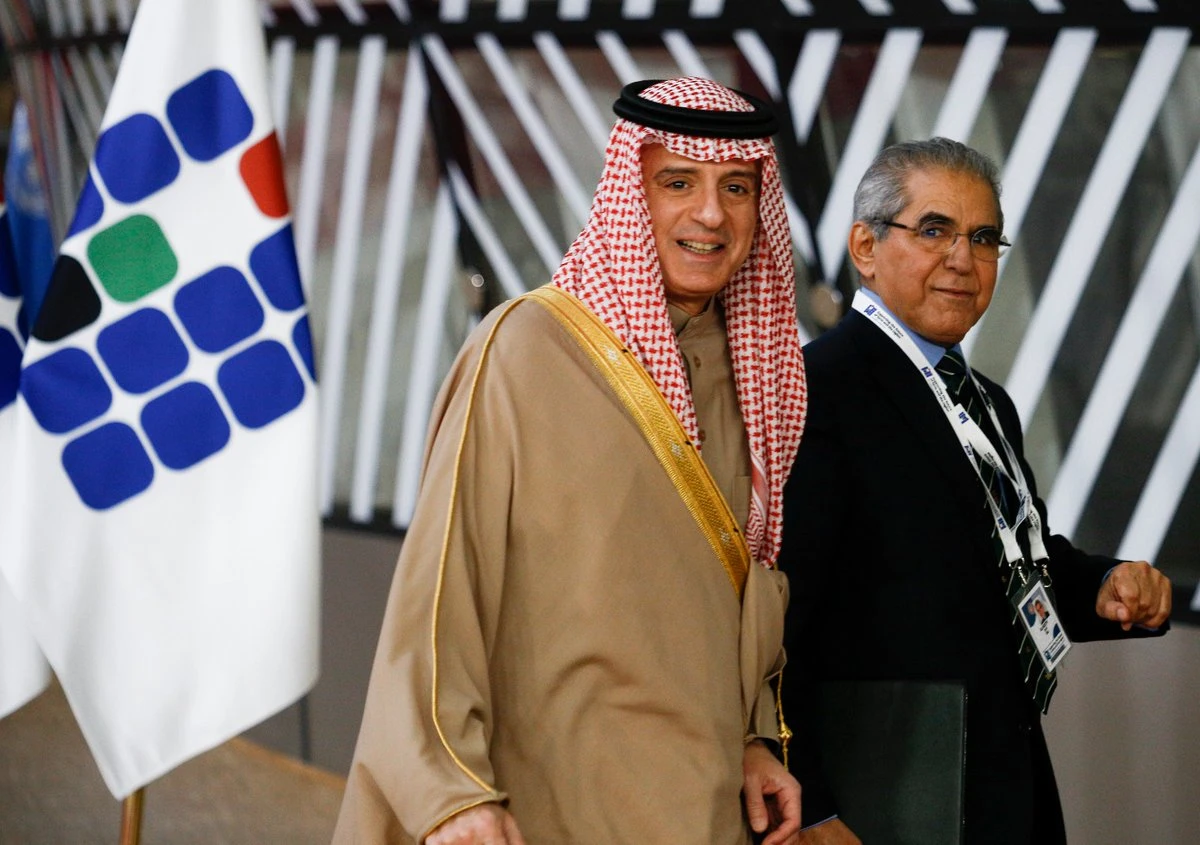 Saudi Arabia's Minister of State for Foreign Affairs Adel Al-Jubeir at the donor conference on Syria in Brussels on March 14, 2019. (Al-Ekhbariya)