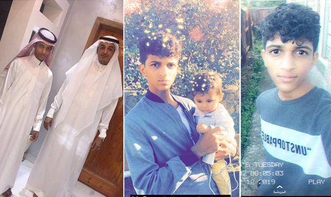 This combo image shows (from left frame) Aseel Al-Ansari with his father Sulaiman Al-Ansari in their home in Makkah, Aseel with his niece, and the last picture of 19-year-old Aseel on March 12 before being shot and injured outside Al-Noor Mosque in Christchurch, New Zealand. (Photos courtesy of Sulaiman Al Ansari)