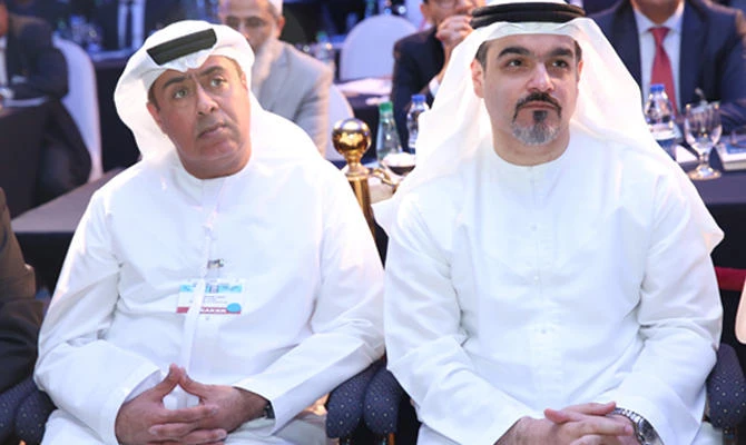 Ebrahim Obaid Al-Zaabi, director general of UAE Insurance Authority, and Abdulla Mohammed Al-Awar, CEO of DIEDC, at the 13th World Takaful & InsurTech Conference.