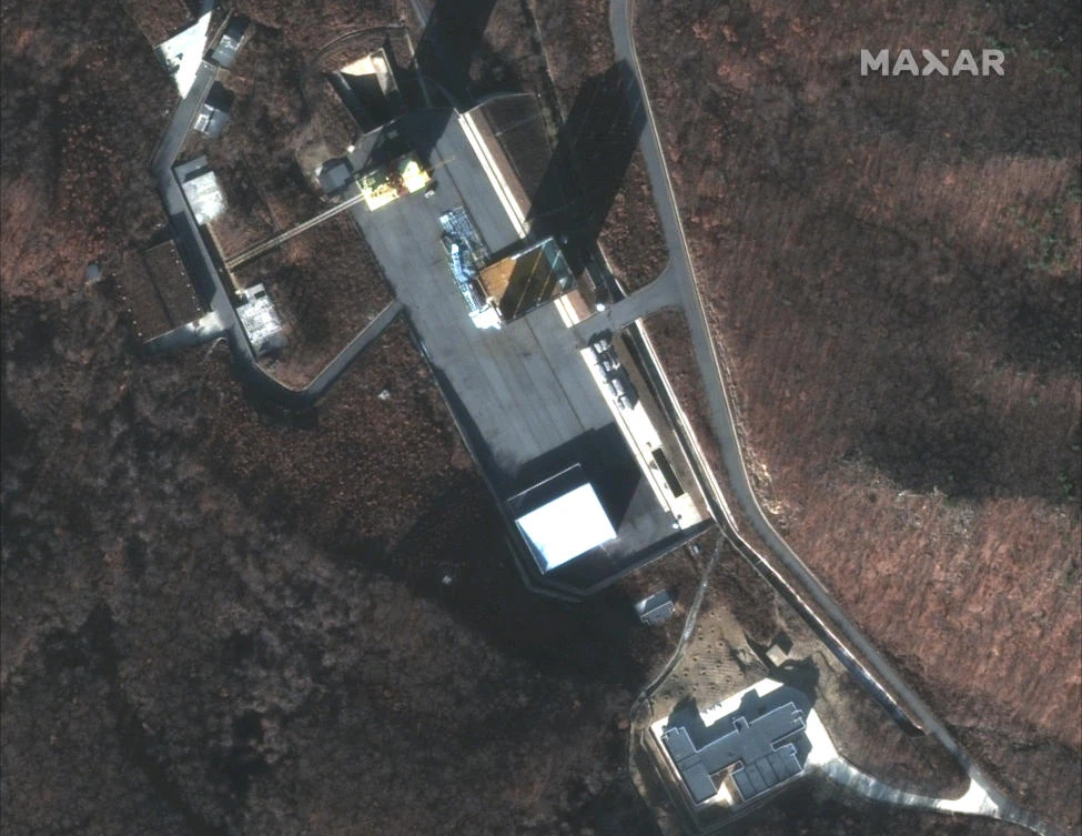 Above, a satellite image by DigitalGlobe of North Korea’s Sohae facility, which has been used to launch satellites into space since 2011. (DigitalGlobe via AP)