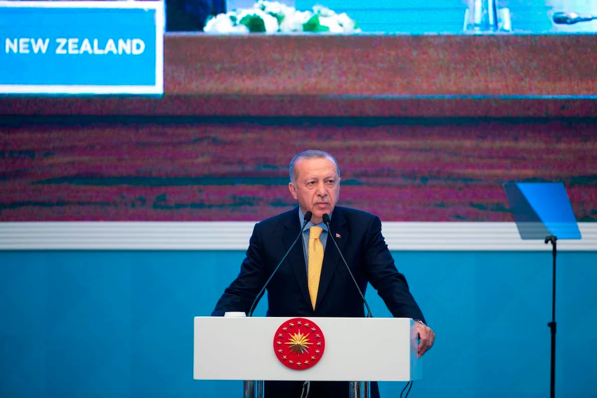 Turkish President Recep Tayyip Erdogan delivers a speech during an emergency meeting of the OIC in Istanbul, on March 22, 2019. (AFP)