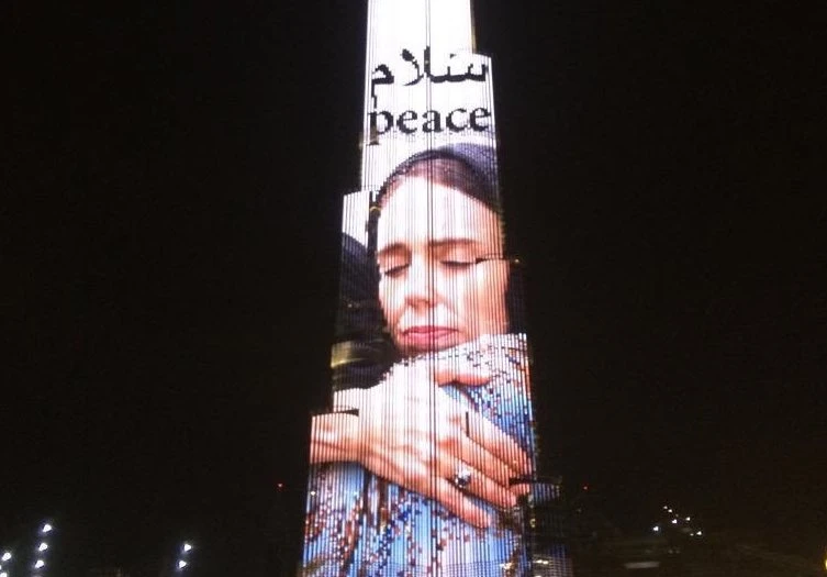 An image of Ardern appeared on the Burj Khalifa in Dubai. (Twitter)