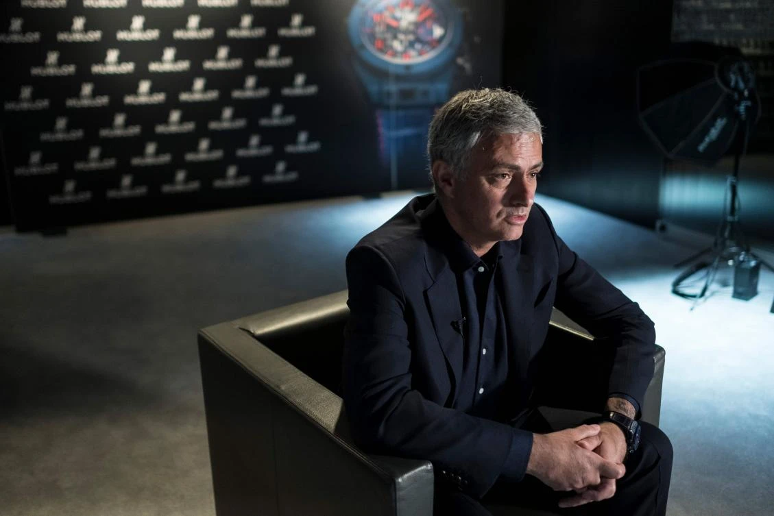 Former Manchester United's Portuguese coach Jose Mourinho speaks answers to journalists at the Baselworld watch and jewellery fair in Basel. (AFP)