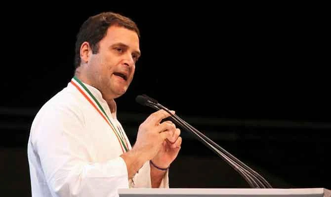 Indian Congress party president Rahul Gandhi addresses the 48th Congress plenary session in New Delhi, India, Saturday, March 17, 2018. (AP)
