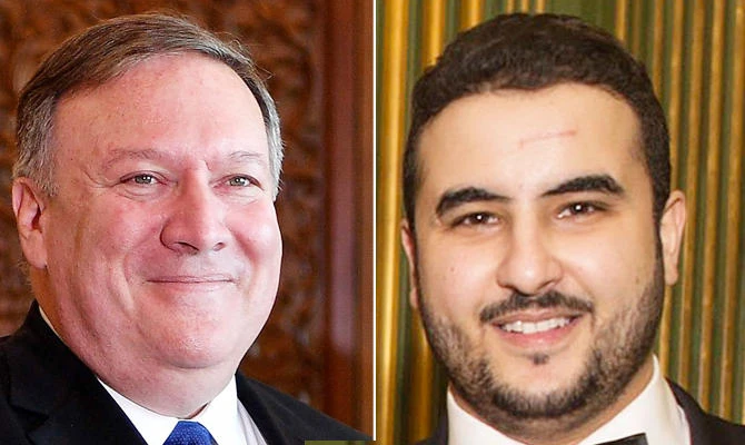 Mike Pompeo (L) and Prince Khalid bin Salman. (Agencies)
